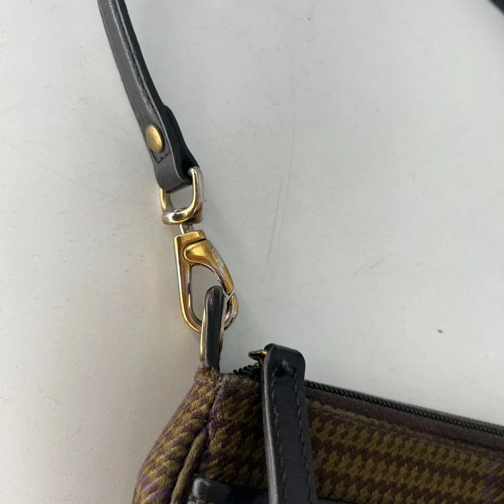 Ralph Lauren Mini Baguette Handbag Houndstooth Preppy 90s Brown Purple Shoulder